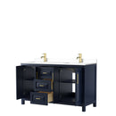 Wyndham Daria 60" Double Bathroom Vanity In Dark Blue White Cultured Marble Countertop Undermount Square Sinks and No Mirror WCV252560DBLWCUNSMXX