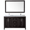 Wyndham Daria 60" Double Bathroom Vanity In Dark Espresso White Carrara Marble Countertop Undermount Square Sink and 58" Mirror WCV252560DDECMUNSM58