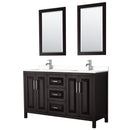 Wyndham Daria 60" Double Bathroom Vanity In Dark Espresso White Cultured Marble Countertop Undermount Square Sinks And 24" Mirrors WCV252560DDEWCUNSM24