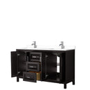 Wyndham Daria 60" Double Bathroom Vanity In Dark Espresso White Cultured Marble Countertop Undermount Square Sinks and No Mirror WCV252560DDEWCUNSMXX