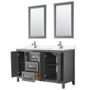 Wyndham Daria 60" Double Bathroom Vanity In Dark Gray Light-Vein Carrara Cultured Marble Countertop Undermount Square Sinks and 24" Mirrors WCV252560DKGC2UNSM24