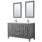 Wyndham Daria 60" Double Bathroom Vanity In Dark Gray Light-Vein Carrara Cultured Marble Countertop Undermount Square Sinks And 24" Mirrors WCV252560DKGC2UNSM24