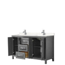 Wyndham Daria 60" Double Bathroom Vanity In Dark Gray Light-Vein Carrara Cultured Marble Countertop Undermount Square Sinks and No Mirror WCV252560DKGC2UNSMXX