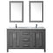 Wyndham Daria 60" Double Bathroom Vanity In Dark Gray White Carrara Marble Countertop Undermount Square Sink and 24" Mirror WCV252560DKGCMUNSM24