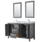 Wyndham Daria 60" Double Bathroom Vanity In Dark Gray White Carrara Marble Countertop Undermount Square Sink and 24" Mirror WCV252560DKGCMUNSM24