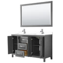 Wyndham Daria 60" Double Bathroom Vanity In Dark Gray White Cultured Marble Countertop Undermount Square Sinks and 58" Mirror WCV252560DKGWCUNSM58