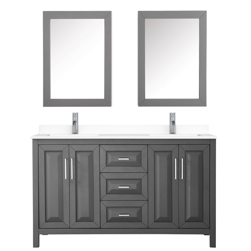 Wyndham Daria 60" Double Bathroom Vanity In Dark Gray White Cultured Marble Countertop Undermount Square Sinks and Medicine Cabinets WCV252560DKGWCUNSMED