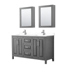 Wyndham Daria 60" Double Bathroom Vanity In Dark Gray White Cultured Marble Countertop Undermount Square Sinks And Medicine Cabinets WCV252560DKGWCUNSMED