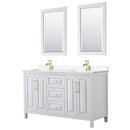 Wyndham Daria 60" Double Bathroom Vanity In White Light-Vein Carrara Cultured Marble Countertop Undermount Square Sinks Brushed Gold Trims And 24" Mirrors WCV252560DWGC2UNSM24