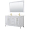 Wyndham Daria 60" Double Bathroom Vanity In White Light-Vein Carrara Cultured Marble Countertop Undermount Square Sinks Brushed Gold Trims And 58" Mirror WCV252560DWGC2UNSM58