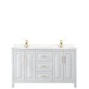 Wyndham Daria 60" Double Bathroom Vanity In White Light-Vein Carrara Cultured Marble Countertop Undermount Square Sinks Brushed Gold Trims and No Mirror WCV252560DWGC2UNSMXX