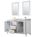 Wyndham Daria 60" Double Bathroom Vanity In White White Carrara Marble Countertop Undermount Square Sinks Brushed Gold Trims and 24" Mirrors WCV252560DWGCMUNSM24