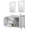 Wyndham Daria 60" Double Bathroom Vanity In White White Carrara Marble Countertop Undermount Square Sinks Brushed Gold Trims and 24" Mirrors WCV252560DWGCMUNSM24