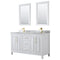 Wyndham Daria 60" Double Bathroom Vanity In White White Carrara Marble Countertop Undermount Square Sinks Brushed Gold Trims And 24" Mirrors WCV252560DWGCMUNSM24