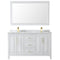 Wyndham Daria 60" Double Bathroom Vanity In White White Carrara Marble Countertop Undermount Square Sinks Brushed Gold Trims and 58" Mirror WCV252560DWGCMUNSM58