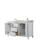 Wyndham Daria 60" Double Bathroom Vanity In White White Carrara Marble Countertop Undermount Square Sinks Brushed Gold Trims and No Mirror WCV252560DWGCMUNSMXX