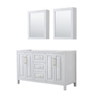 Wyndham Daria 60" Double Bathroom Vanity In White No Countertop No Sink Brushed Gold Trims And Medicine Cabinets WCV252560DWGCXSXXMED