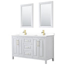 Wyndham Daria 60" Double Bathroom Vanity In White White Cultured Marble Countertop Undermount Square Sinks Brushed Gold Trims And 24" Mirrors WCV252560DWGWCUNSM24