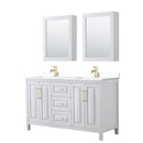 Wyndham Daria 60" Double Bathroom Vanity In White White Cultured Marble Countertop Undermount Square Sinks Brushed Gold Trims And Medicine Cabinets WCV252560DWGWCUNSMED