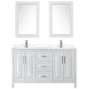 Wyndham Daria 60" Double Bathroom Vanity In White Light-Vein Carrara Cultured Marble Countertop Undermount Square Sinks and 24" Mirrors WCV252560DWHC2UNSM24