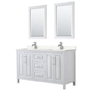 Wyndham Daria 60" Double Bathroom Vanity In White Light-Vein Carrara Cultured Marble Countertop Undermount Square Sinks And 24" Mirrors WCV252560DWHC2UNSM24