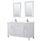 Wyndham Daria 60" Double Bathroom Vanity In White Light-Vein Carrara Cultured Marble Countertop Undermount Square Sinks And 24" Mirrors WCV252560DWHC2UNSM24