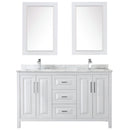 Wyndham Daria 60" Double Bathroom Vanity In White White Carrara Marble Countertop Undermount Square Sink and 24" Mirror WCV252560DWHCMUNSM24