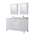 Wyndham Daria 60" Double Bathroom Vanity In White White Carrara Marble Countertop Undermount Square Sink And Medicine Cabinet WCV252560DWHCMUNSMED