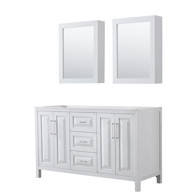 Wyndham Daria 60" Double Bathroom Vanity In White No Countertop No Sink And Medicine Cabinet WCV252560DWHCXSXXMED