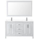 Wyndham Daria 60" Double Bathroom Vanity In White White Cultured Marble Countertop Undermount Square Sinks and 58" Mirror WCV252560DWHWCUNSM58