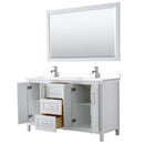 Wyndham Daria 60" Double Bathroom Vanity In White White Cultured Marble Countertop Undermount Square Sinks and 58" Mirror WCV252560DWHWCUNSM58