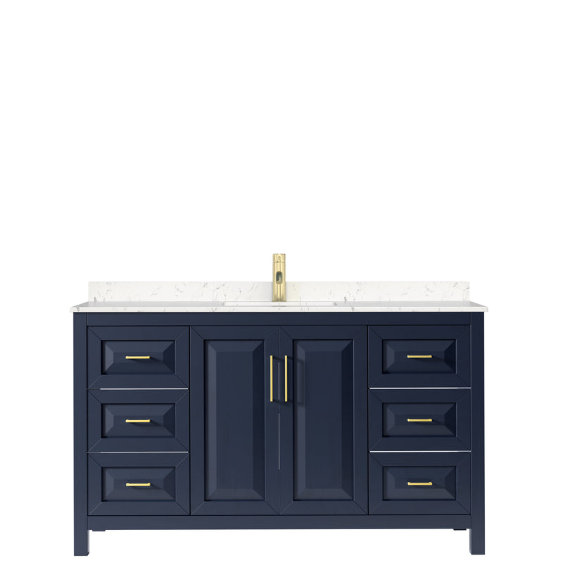 Wyndham Daria 60" Single Bathroom Vanity In Dark Blue Light-Vein Carrara Cultured Marble Countertop Undermount Square Sink and No Mirror WCV252560SBLC2UNSMXX