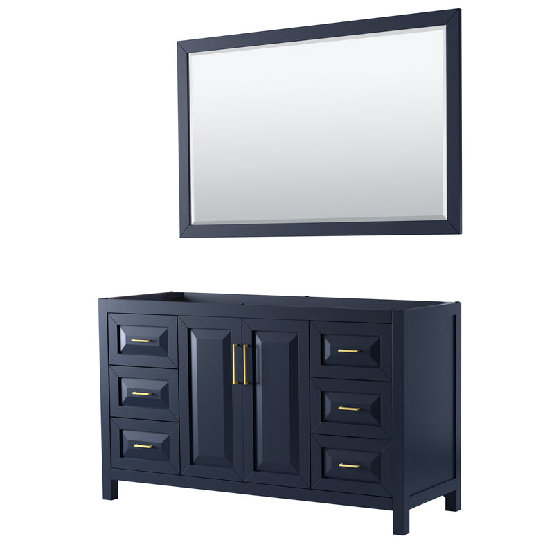 Wyndham Daria 60" Single Bathroom Vanity In Dark Blue No Countertop No Sink And 58" Mirror WCV252560SBLCXSXXM58