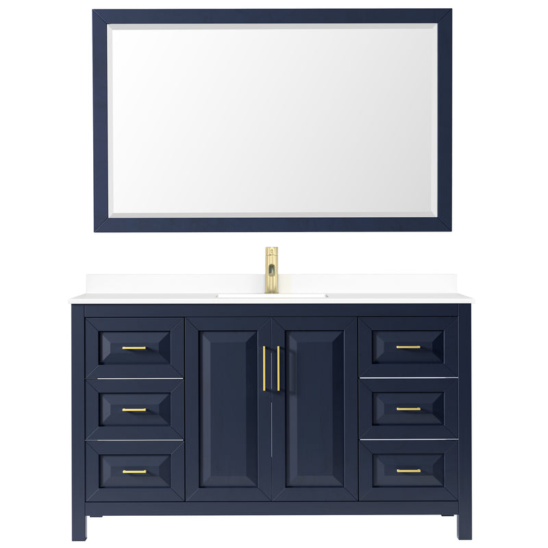 Wyndham Daria 60" Single Bathroom Vanity In Dark Blue White Cultured Marble Countertop Undermount Square Sink and 58" Mirror WCV252560SBLWCUNSM58