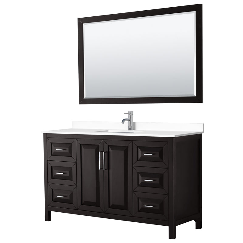 Wyndham Daria 60" Single Bathroom Vanity In Dark Espresso White Cultured Marble Countertop Undermount Square Sink And 58" Mirror WCV252560SDEWCUNSM58