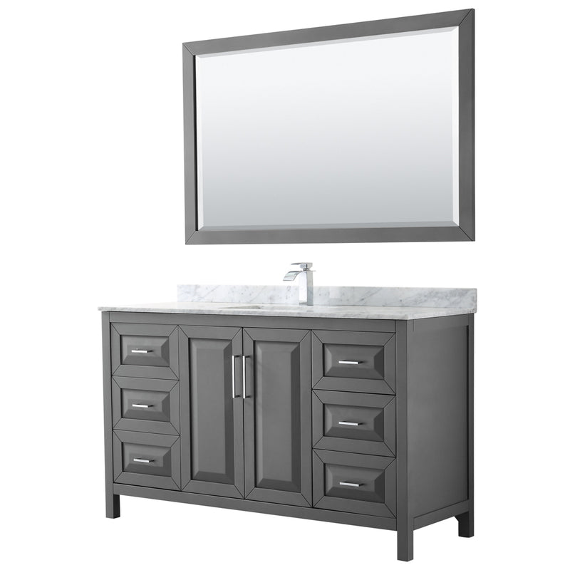 Wyndham Daria 60" Single Bathroom Vanity In Dark Gray White Carrara Marble Countertop Undermount Square Sink And 58" Mirror WCV252560SKGCMUNSM58