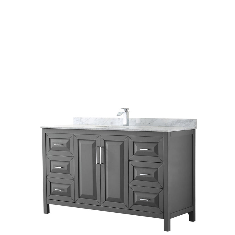 Wyndham Daria 60" Single Bathroom Vanity In Dark Gray White Carrara Marble Countertop Undermount Square Sink And No Mirror WCV252560SKGCMUNSMXX