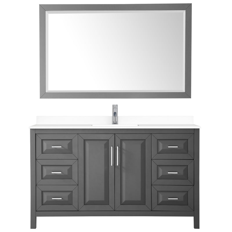 Wyndham Daria 60" Single Bathroom Vanity In Dark Gray White Cultured Marble Countertop Undermount Square Sink and 58" Mirror WCV252560SKGWCUNSM58