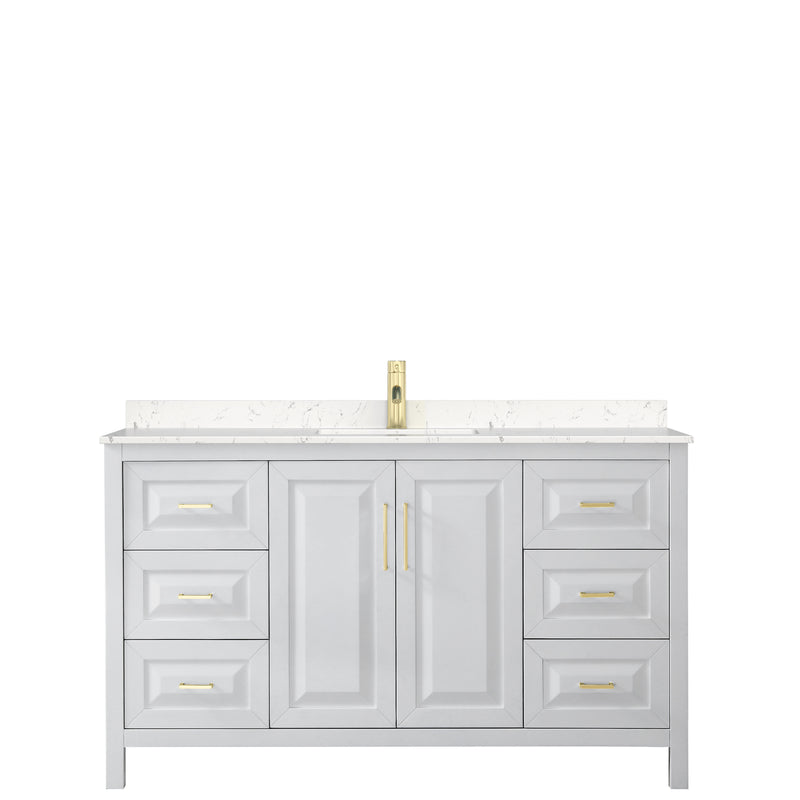 Wyndham Daria 60" Single Bathroom Vanity In White Light-Vein Carrara Cultured Marble Countertop Undermount Square Sink Brushed Gold Trims and No Mirror WCV252560SWGC2UNSMXX