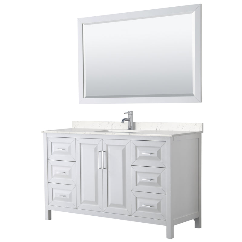 Wyndham Daria 60" Single Bathroom Vanity In White Light-Vein Carrara Cultured Marble Countertop Undermount Square Sink And 58" Mirror WCV252560SWHC2UNSM58