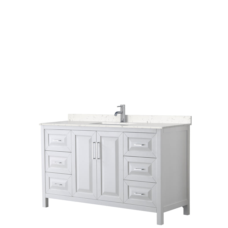 Wyndham Daria 60" Single Bathroom Vanity In White Light-Vein Carrara Cultured Marble Countertop Undermount Square Sink And No Mirror WCV252560SWHC2UNSMXX