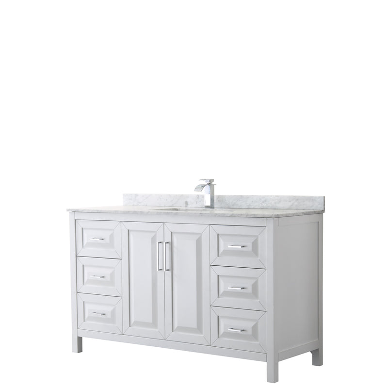 Wyndham Daria 60" Single Bathroom Vanity In White White Carrara Marble Countertop Undermount Square Sink And No Mirror WCV252560SWHCMUNSMXX