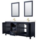 Wyndham Daria 72" Double Bathroom Vanity In Dark Blue Light-Vein Carrara Cultured Marble Countertop Undermount Square Sinks and 24" Mirrors WCV252572DBLC2UNSM24