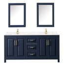 Wyndham Daria 72" Double Bathroom Vanity In Dark Blue Light-Vein Carrara Cultured Marble Countertop Undermount Square Sinks and Medicine Cabinets WCV252572DBLC2UNSMED