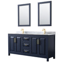 Wyndham Daria 72" Double Bathroom Vanity In Dark Blue White Carrara Marble Countertop Undermount Square Sinks And 24" Mirrors WCV252572DBLCMUNSM24