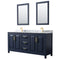 Wyndham Daria 72" Double Bathroom Vanity In Dark Blue White Carrara Marble Countertop Undermount Square Sinks And 24" Mirrors WCV252572DBLCMUNSM24