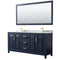 Wyndham Daria 72" Double Bathroom Vanity In Dark Blue White Carrara Marble Countertop Undermount Square Sinks And 70" Mirror WCV252572DBLCMUNSM70