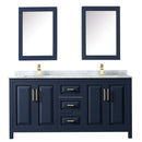 Wyndham Daria 72" Double Bathroom Vanity In Dark Blue White Carrara Marble Countertop Undermount Square Sinks and Medicine Cabinets WCV252572DBLCMUNSMED