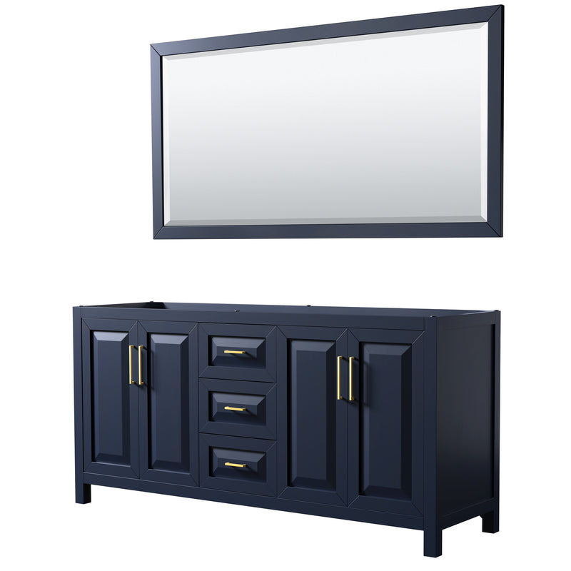 Wyndham Daria 72" Double Bathroom Vanity In Dark Blue No Countertop No Sink And 70" Mirror WCV252572DBLCXSXXM70