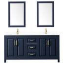 Wyndham Daria 72" Double Bathroom Vanity In Dark Blue White Cultured Marble Countertop Undermount Square Sinks and 24" Mirrors WCV252572DBLWCUNSM24